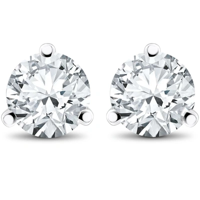 Pompeii3 2 Ct Tdw Diamond 3-prong Martni Studs In 14k White Yellow Rose Gold Or Platinum In Silver