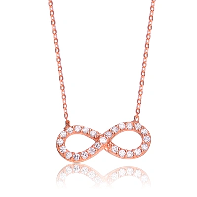 Genevive Sterling Silver Rose Gold Plated Cubic Zirconia Halo Infinity Neckalce In Pink