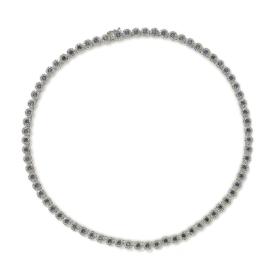 Suzy Levian Sterling Silver Sapphire And Diamond Accent Tennis Necklace - Blue