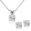 Pompeii3 Lab Grown Diamond Solitaire Necklace & Studs Set 5/8 Carat Tw 14k White Gold In Silver