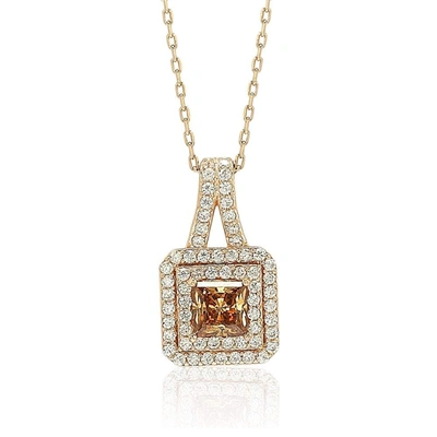 Suzy Levian Rosed Sterling Silver Asscher-cut Cubic Zirconia Halo Pendant In White