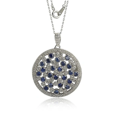 Suzy Levian Sterling Silver Sapphire & Diamond Accent Multi-circle Pendant In Blue