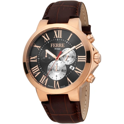 Ferre Milano Classic Mens Chronograph Quartz Watch Fm1g177l0031 In Black / Brown / Gold Tone / Rose / Rose Gold Tone