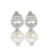 Suzy Levian Sterling Silver Pearl & White Sapphire Circle Earrings In Blue