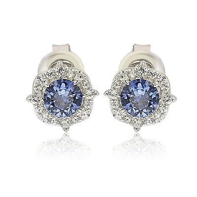 Suzy Levian Sterling Silver Sapphire 0.66cttw Halo Stud Earrings - Blue