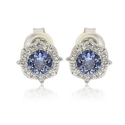 SUZY LEVIAN STERLING SILVER SAPPHIRE 0.66CTTW HALO STUD EARRINGS - BLUE