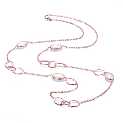 Genevive Sterling Silver Rose Gold Plated White Cubic Zirconia Station Necklace In Pink