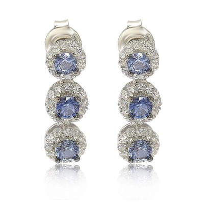 Suzy Levian Sterling Silver Sapphire & Diamond Accent Circle Dangle Earrings In Blue