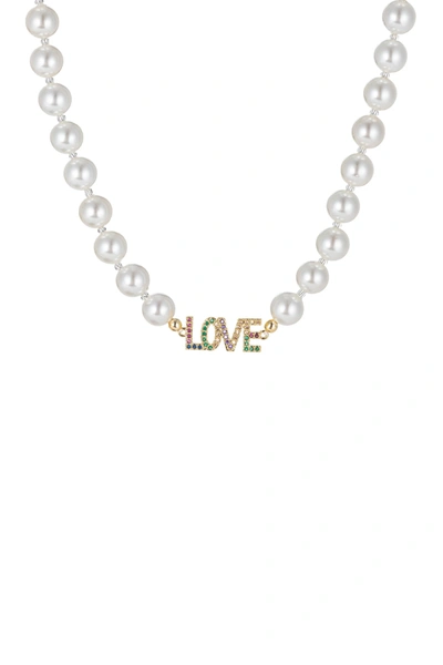 Eye Candy La The Luxe Collection 6mm Pearl Cz Love Me Necklace In Multi