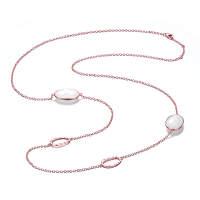 Genevive Sterling Silver Rose Gold Plated White Cubic Zirconia Station Necklace In Pink