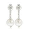 Suzy Levian Sterling Silver Pearl & White Sapphire Dangle Earrings In Blue
