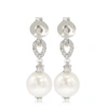 Suzy Levian Sterling Silver 8mm Freshwater Pearl & Created Sapphire Hang Earrings In Blue