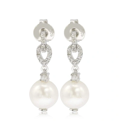 Suzy Levian Sterling Silver Pearl & White Sapphire Dangle Earrings In Blue