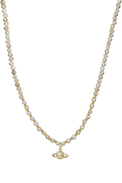 Eye Candy La Quartz Orb Beaded Necklace In Gold