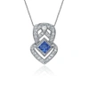 GENEVIVE GENEVIVE Sterling Silver Sapphire Cubic Zirconia Pave Pendant Necklace