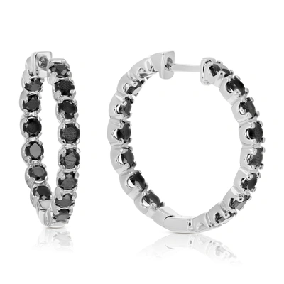 Vir Jewels 4 Cttw Black Diamond Hoop Earrings In .925 Sterling Silver Inside Out 1 Inch In White