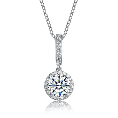 Genevive C.z. Ss Rhodium Plated Round Drop Pendant In Grey