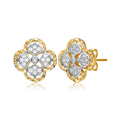 Rachel Glauber 14k Gold Plated And Cubic Zirconia Floral Stud Earrings In Two-tone