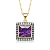 GENEVIVE Yellow Gold Plated Square Purple Cubic Zirconia Pendant Necklace