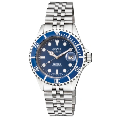 Gevril Men's Wall Street Swiss Automatic Silver-tone Stainless Steel Bracelet Watch 43mm In Blue