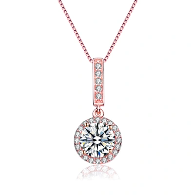 Genevive Rose Gold Overlay Cubic Zirconia Solitaire Necklace In Pink