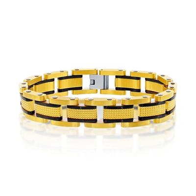 Blackjack Mens Stainless Steel Gold And Black Textured Link Bracelet