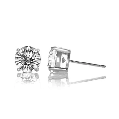 Genevive Sterling Silver Cubic Zirconia Solitaire Stud Earrings In White