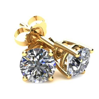 Pompeii3 2.00ct Round Brilliant Cut Natural Quality Vs2-si1 Diamond Stud Earrings In 14k Gold Classic Setting In Yellow