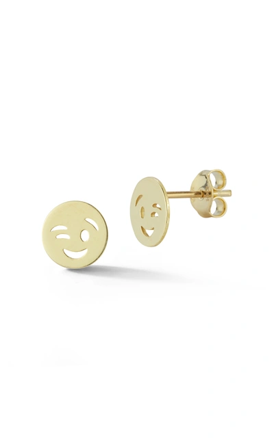 Ember Fine Jewelry 14k Gold Smiley Face Earrings In White
