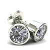 Pompeii3 2.00ct Round Brilliant Cut Natural Quality Vs2-si1 Diamond Stud Earrings In 14k Gold Round Bezel Set In White