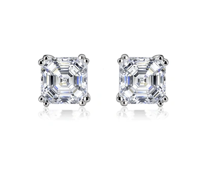 Genevive Sterling Silver Cubic Zirconia Square Stud Earrings In White