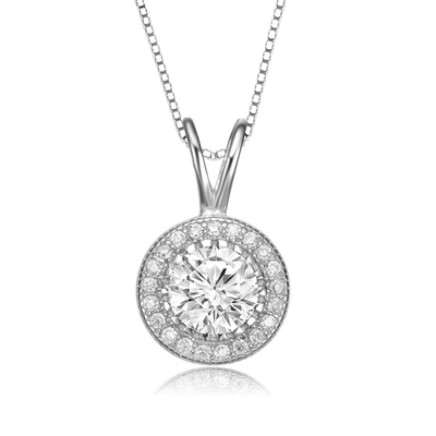 Genevive Sterling Silver Cubic Zirconia Round Necklace
