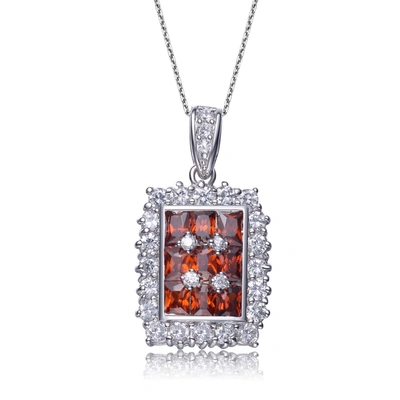 Genevive Sterling Silver Ruby Cubic Zirconia Rectangle Pendant Necklace In Red