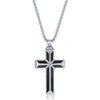 Blackjack Stainless Steel Black Carbon Fiber Cross Necklace In Silver