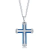 Blackjack Stainless Steel Blue & Silver Cz Cross Necklace In Silver
