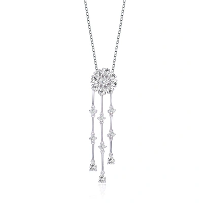 Genevive Sterling Silver Cubic Zirconia And White Cubic Zirconia Dangling Pendant Necklace