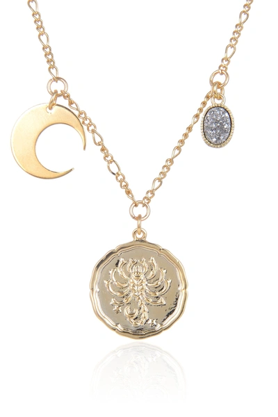 Eye Candy La Zodiac Druzy Moon Necklace: Scorpio In White