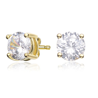 Genevive Sterling Silver Gold Plated Cubic Zirconia Solitaire Stud Earrings In Multi