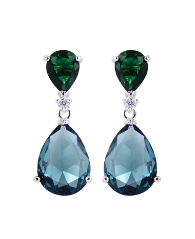 Liv Oliver Silver Tear Drop Two Tone Gemstone Earrings In Green