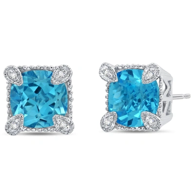 Nicole Miller Sterling Silver 8mm Cushion Cut Gemstone Stud Earrings In Blue