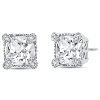 Nicole Miller Sterling Silver 8mm Cushion Cut Gemstone Stud Earrings