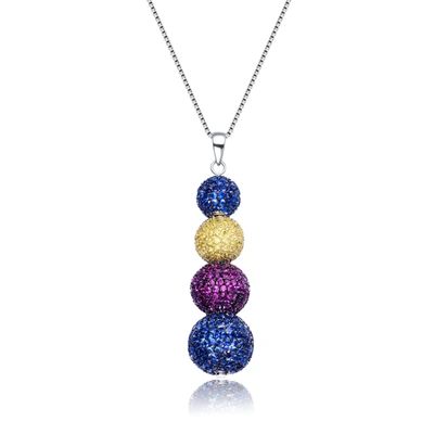 Genevive Sterling Silver Multi Cubic Zirconia Stacked Necklace In Blue