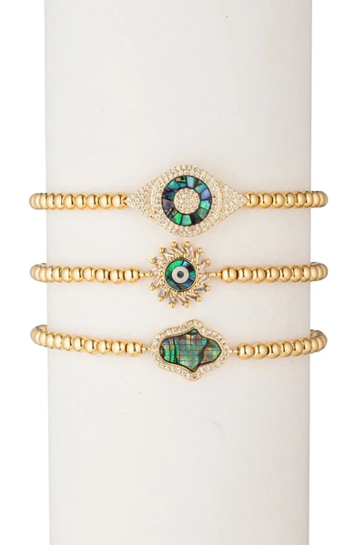 Eye Candy La Dina Beaded Bracelet Set In White