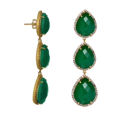 Liv Oliver 18k Gold Multi Sapphire Pear Embelished Drop Earrings In Green