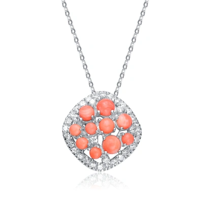 Genevive Sterling Silver Red Cubic Zirconia Unique Style Pendant In Pink