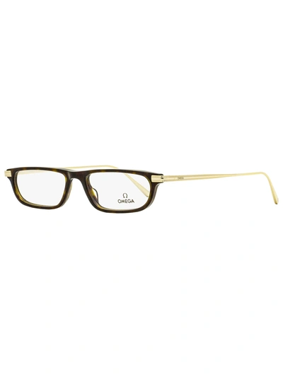 Omega Unisex Rectangular Eyeglasses Om5012 052 Havana/gold 52mm In White