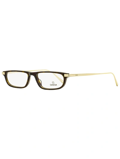 Omega Unisex Rectangular Eyeglasses Om5012 052 Havana/gold 52mm In Brown