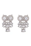 Eye Candy La Women's Luxe Owl Crystal Drop Earrings In Silver