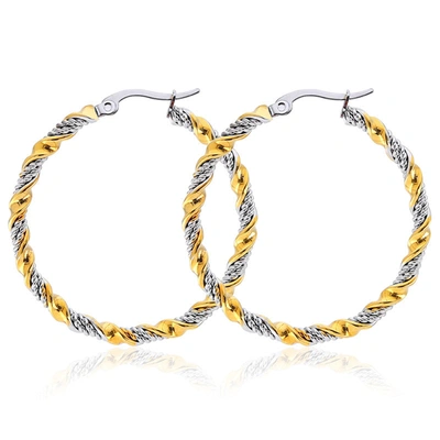 Liv Oliver 18k Gold Two Tone Textured Hoop Earrings