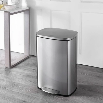 Happimess Connor Rectangular 13-gallon Trash Can With Soft-close Lid And Free Mini Trash Can In Silver